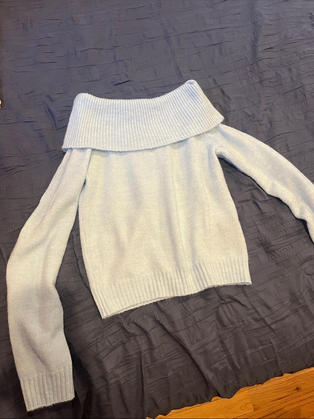 H&M Pale Blue Off-the-Shoulder Fold-Over Sweater